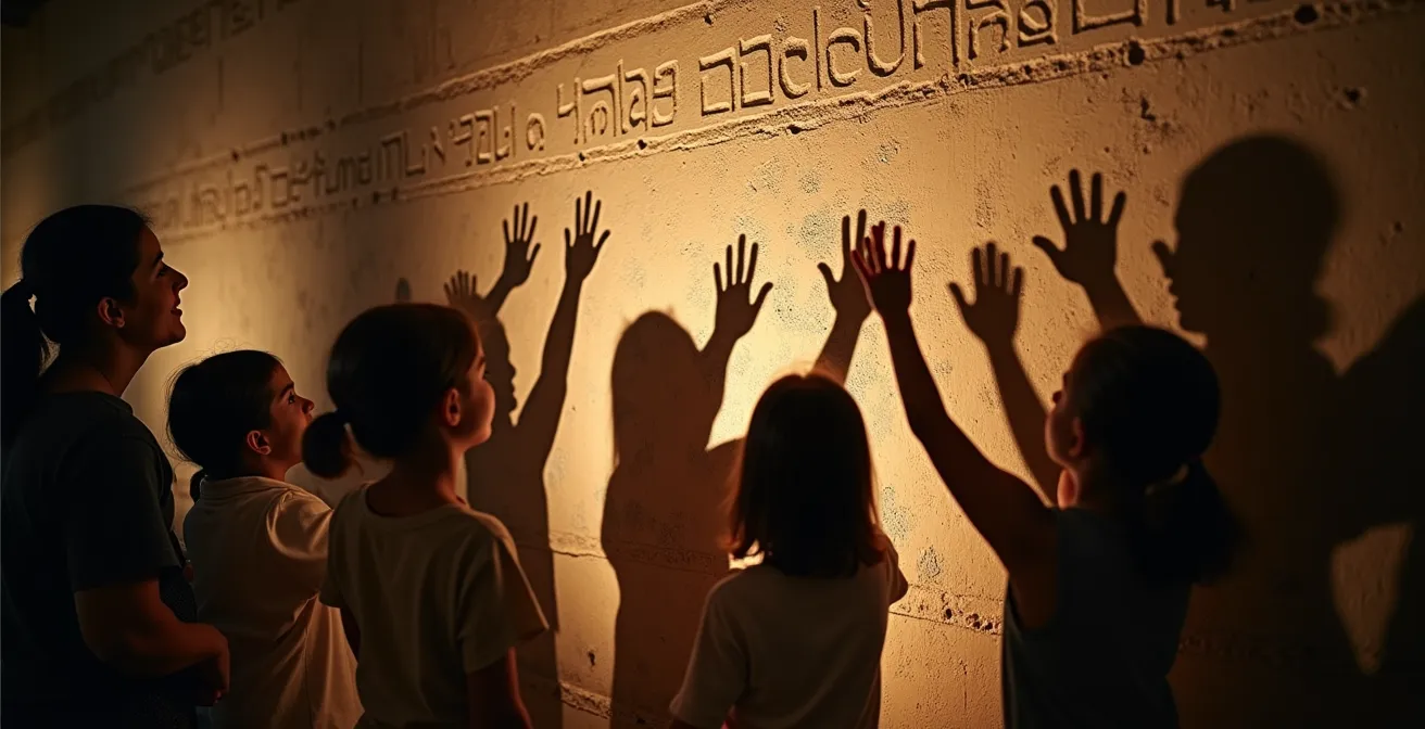 A parent using hand gestures to explain history through safe metaphors to engaged children