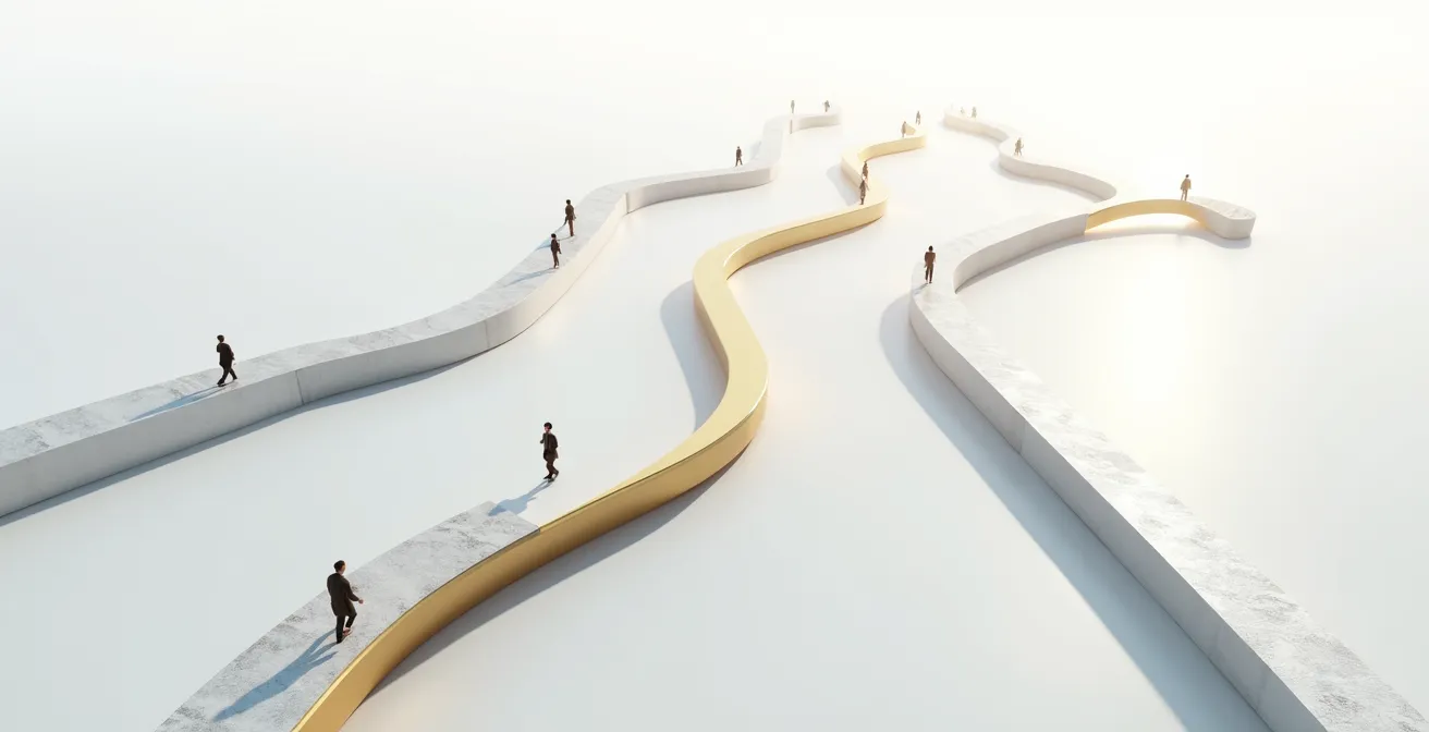 Multiple educational pathways converging toward career success with cost comparison