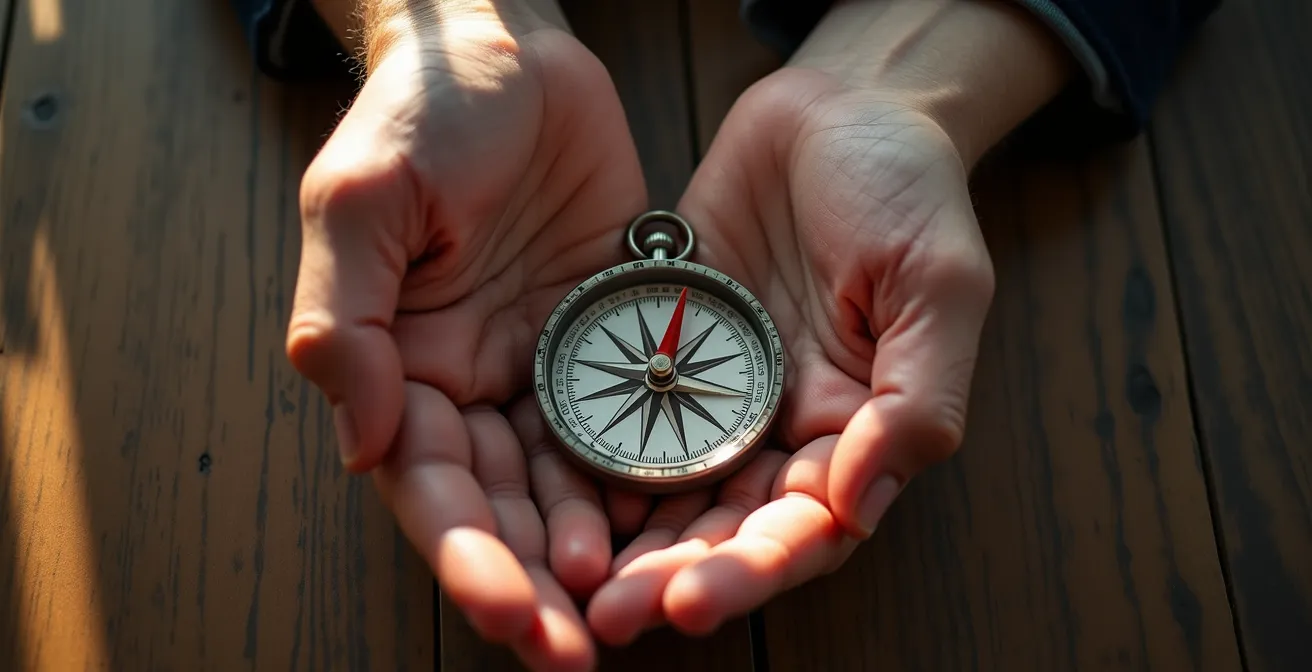 Calm investor focusing on long-term strategy amid chaotic market signals