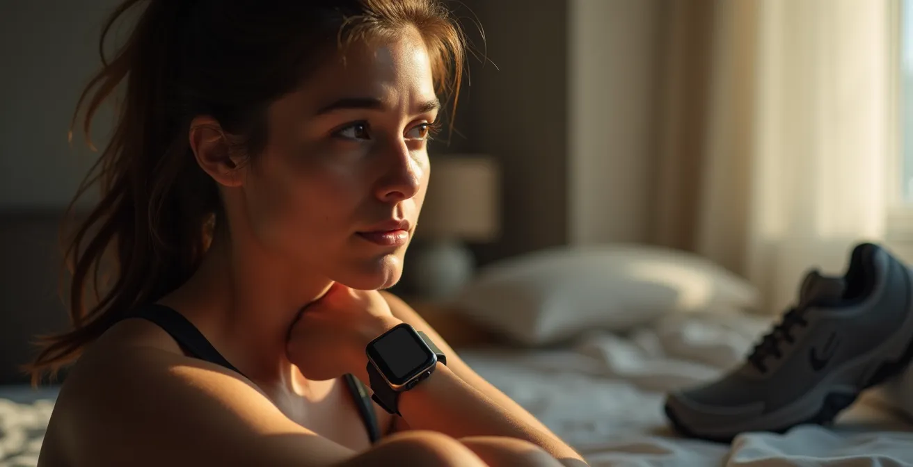 Athlete checking HRV data on smartwatch in morning light