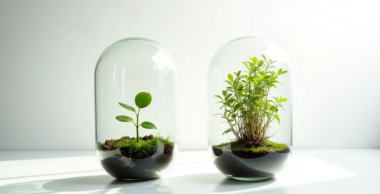 Visual metaphor comparing subsidized and unsubsidized loan growth using plant imagery