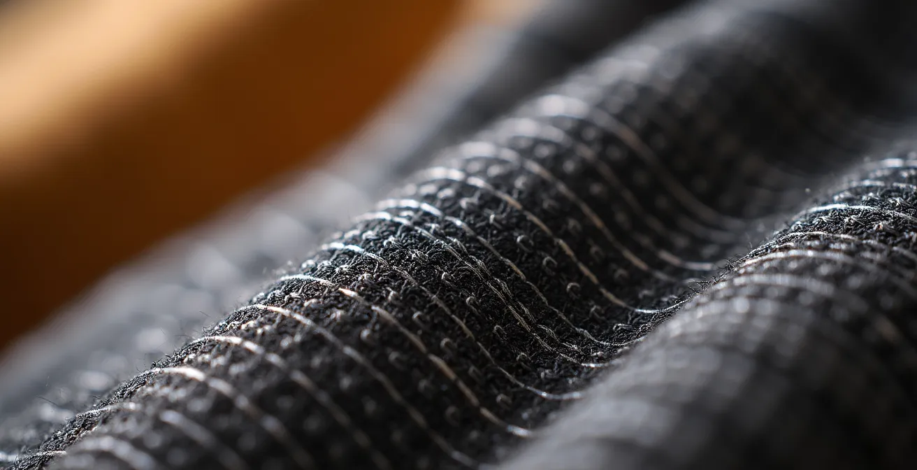 Close-up macro shot of authentic luxury streetwear fabric and construction details