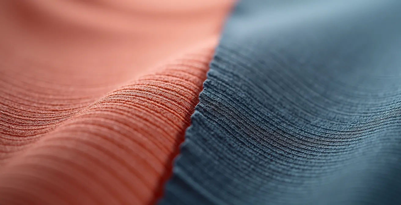 Extreme close-up comparison of gym tech and city tech fabric textures