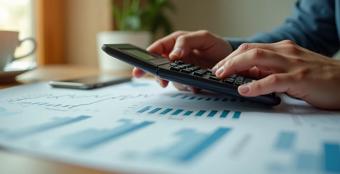 Professional workspace showing financial planning for graduate education decisions