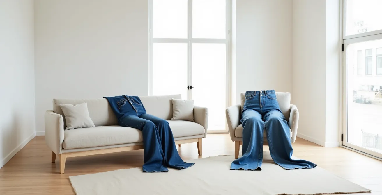 Minimalist composition showing different denim structures in natural light