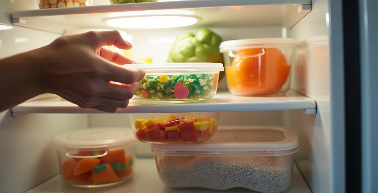 Interior view of a well-organized refrigerator with designated zones for food management