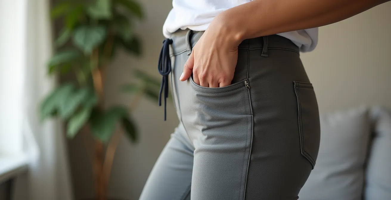 Side view comparison of jogger pocket styles showing silhouette differences