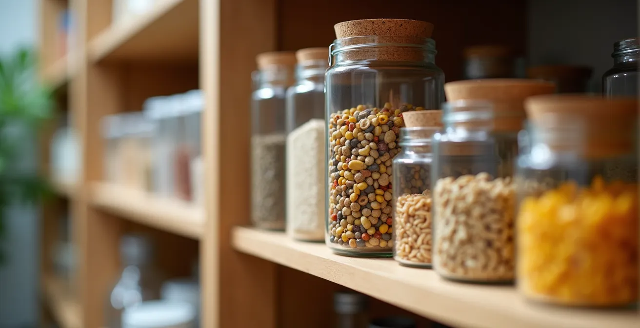 Modern kitchen pantry with organized shelves and automated inventory tracking