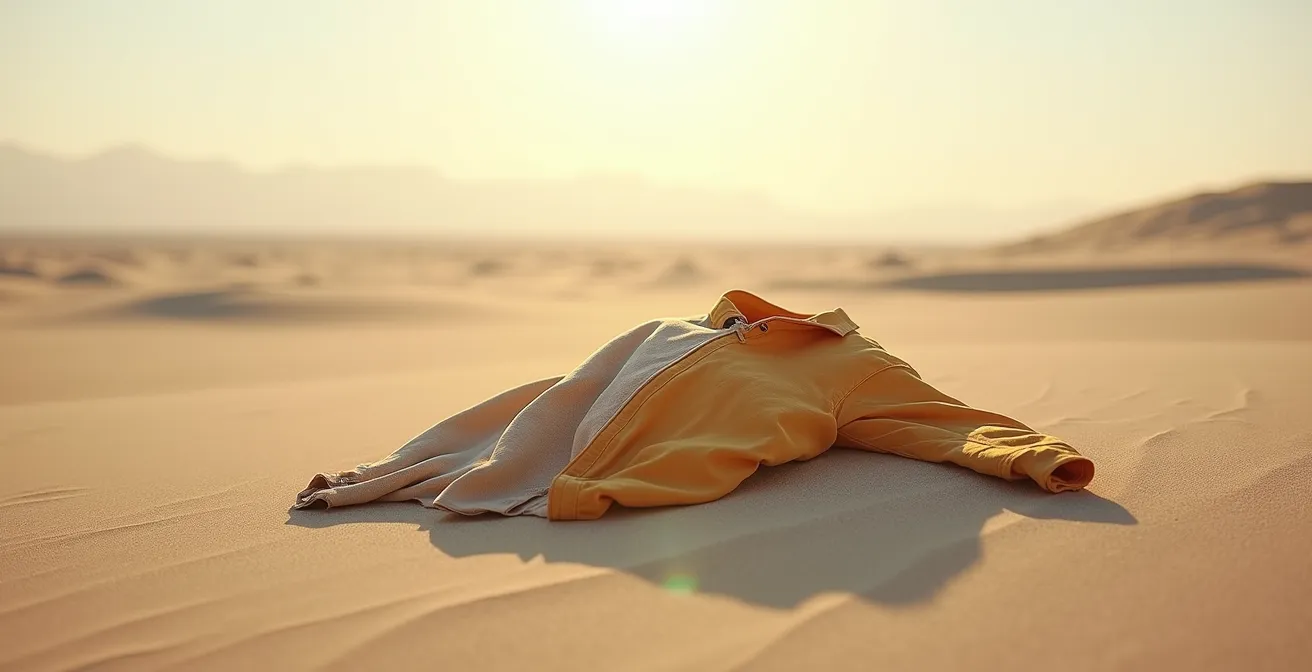 Wide landscape view of textile waste against natural backdrop